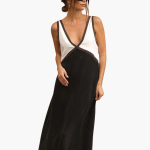 Light V-Neck Maxi Dress for Women - Color Block Design - Image 7