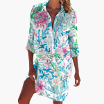 Women's Shirt Dress with Long Sleeves and Button Placket - Image 7