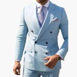 Men's Two-Piece Suit with Double-Breasted Jacket and Slim Fit Pants - Image 3