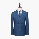 Men's Two-Piece Suit with Pinstripes and Lapel Collar - Image 11