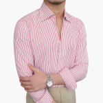 Striped Men's Shirt with Contrast Collar and Buttoned Cuffs - Image 6
