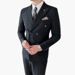 Men's Three-Piece Suit with Check Pattern and Lapel Collar - Image 2