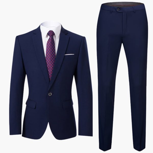Men's Two-Piece Suit with Blazer and Flat Front Trousers