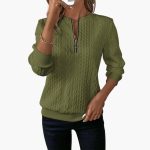 Women's pullover with zipper at the neckline and cable knit surface - Image 16