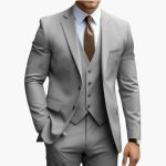 Three-Piece Men's Suit with Notched Lapels and Slim Fit Pants - Image 12