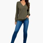 Women's Pullover with V-Neck and Long Sleeves - Image 4