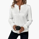 Women's pullover with zipper at the neckline and cable knit surface - Image 2