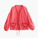 Women's Gingham Blouse with Heart Pockets – Summer Blouse - Image 7