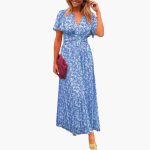 Floral Wrap Maxi Dress - for Women with V-Neck - Image 5