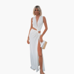 Summer Dress for Women – Cut-Out, V-Neck, Side Slit - Image 8