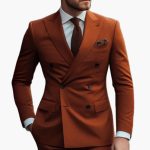 Men's Two-Piece Suit with Double-Breasted Jacket and Slim Fit Pants