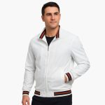 Men's Bomber Jacket with Zipper and Striped Hem