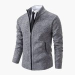 Men’s Knit Jacket with Zipper and Ribbed Collar - Image 2
