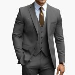 Three-Piece Men's Suit with Notched Lapels and Slim Fit Pants - Image 11