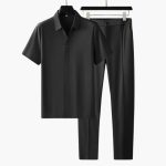 Men's Summer Two-Piece Set with Short Sleeve Shirt and Slim Fit Pants