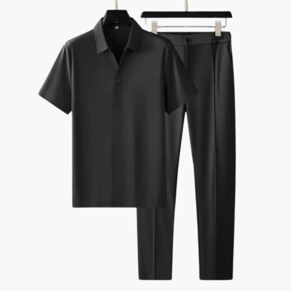 Men's Summer Two-Piece Set with Short Sleeve Shirt and Slim Fit Pants