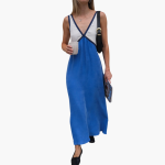 Light V-Neck Maxi Dress for Women - Color Block Design - Image 8