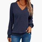 Women's Pullover with V-Neck and Long Sleeves - Image 8