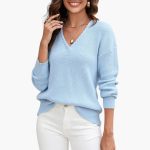 Women's Pullover with V-Neck and Ribbed Surface
