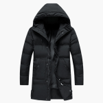 Men's Parka Jacket with Hood and Front Zipper