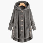 Women's Hooded Jacket with Button Closure and Rounded Hem - Image 7