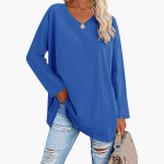 Women's Oversized V-Neck Long Sleeve Shirt – Comfortable & Casual - Image 8