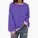 Women's Striped Oversized Sweatshirt – Casual Long Sleeve Pullover - Image 11