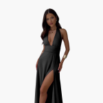 Maxi Dress with Slit & Halter Neck - Women's Evening Wear - Image 8