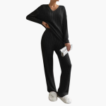 Women's Lounge Set with V-Neck and Ribbed Surface - Image 9