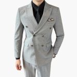 Men's Three-Piece Suit with Check Pattern and Lapel Collar - Image 8