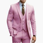 Three-Piece Men's Suit with Notched Lapels and Slim Fit Pants - Image 9