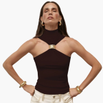 Chic High Neck Halter Top - for Women with Gold Accent - Image 9