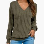 Women's Pullover with V-Neck and Long Sleeves - Image 5