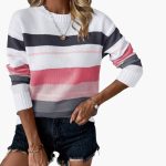 Women's pullover with round neckline and striped surface - Image 2