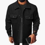 Men's shirt with button placket, chest pockets, and long sleeves