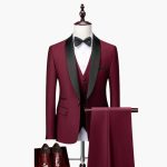 Men's Three-Piece Suit with Red Accents and Shawl Collar - Image 4