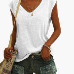 Women's V-Neck Top with Cap Sleeves and Stretch Material - Image 9