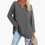 Women's Oversized V-Neck Long Sleeve Shirt – Comfortable & Casual - Image 9