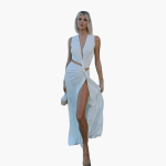 Summer Dress for Women – Cut-Out, V-Neck, Side Slit - Image 9