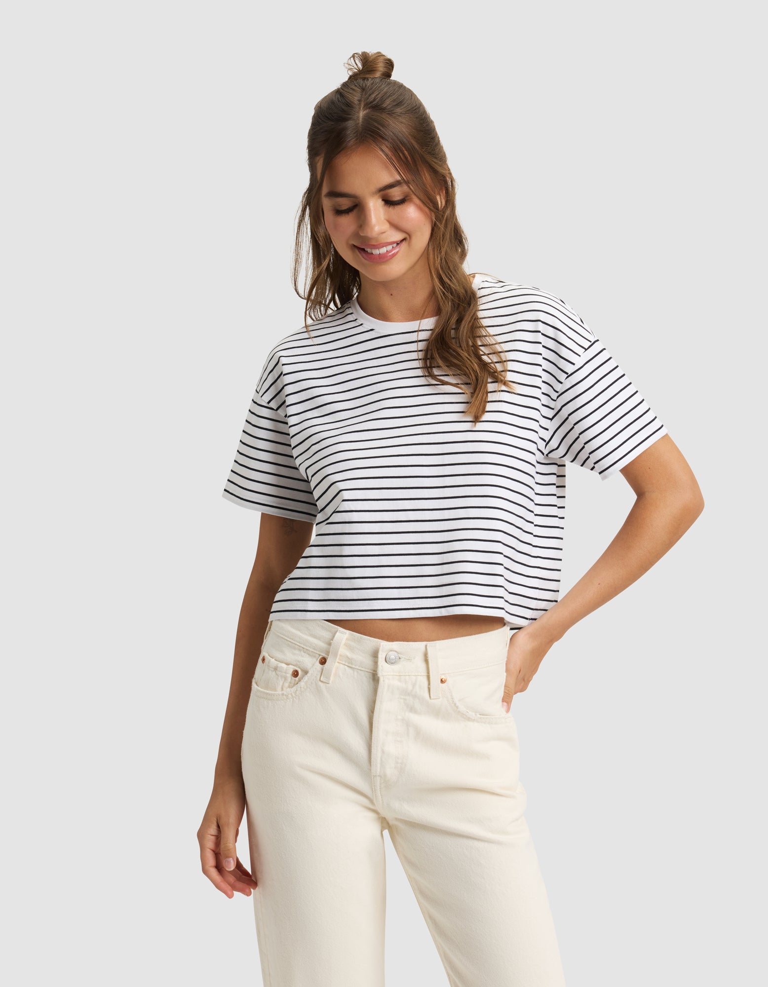 All_Day_Cropped_Tee_White_Jet_Black_Stripe_1.jpg Women's All Day Cropped Tee - Image 1