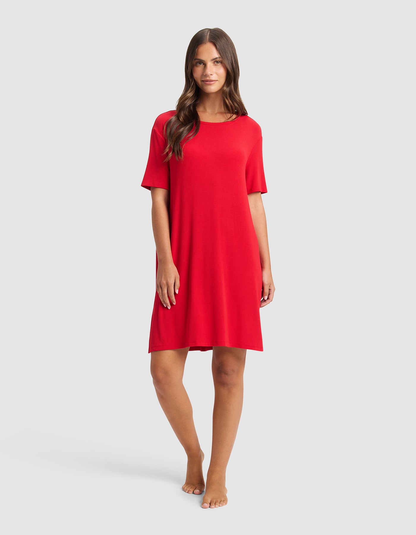 Bamboo_Rib_Knit_Boyfriend_Sleep_Dress_Crimson_1.jpg Women's Bamboo Rib-Knit Boyfriend Dress - Image 1