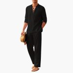 Boho Two-Piece Set for Men - Summer Lace-Up Shirt & Pants - Image 3