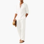 Boho Two-Piece Set for Men - Summer Lace-Up Shirt & Pants