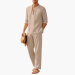 Boho Two-Piece Set for Men - Summer Lace-Up Shirt & Pants - Image 4