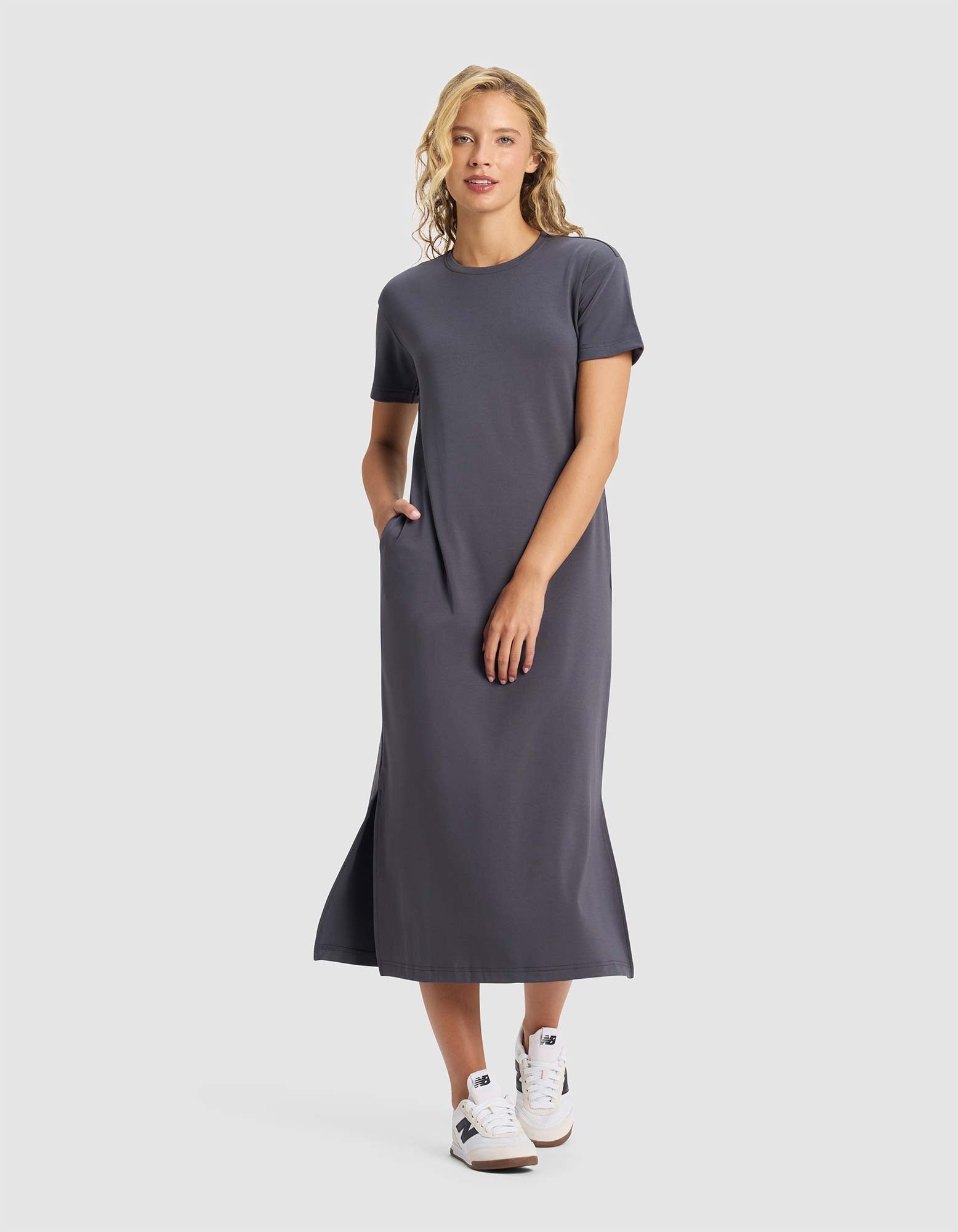 Brushed_Bamboo_Midi_Dress_Graphite_1.jpg Women's Brushed Bamboo Midi Dress - Last Chance - Image 1