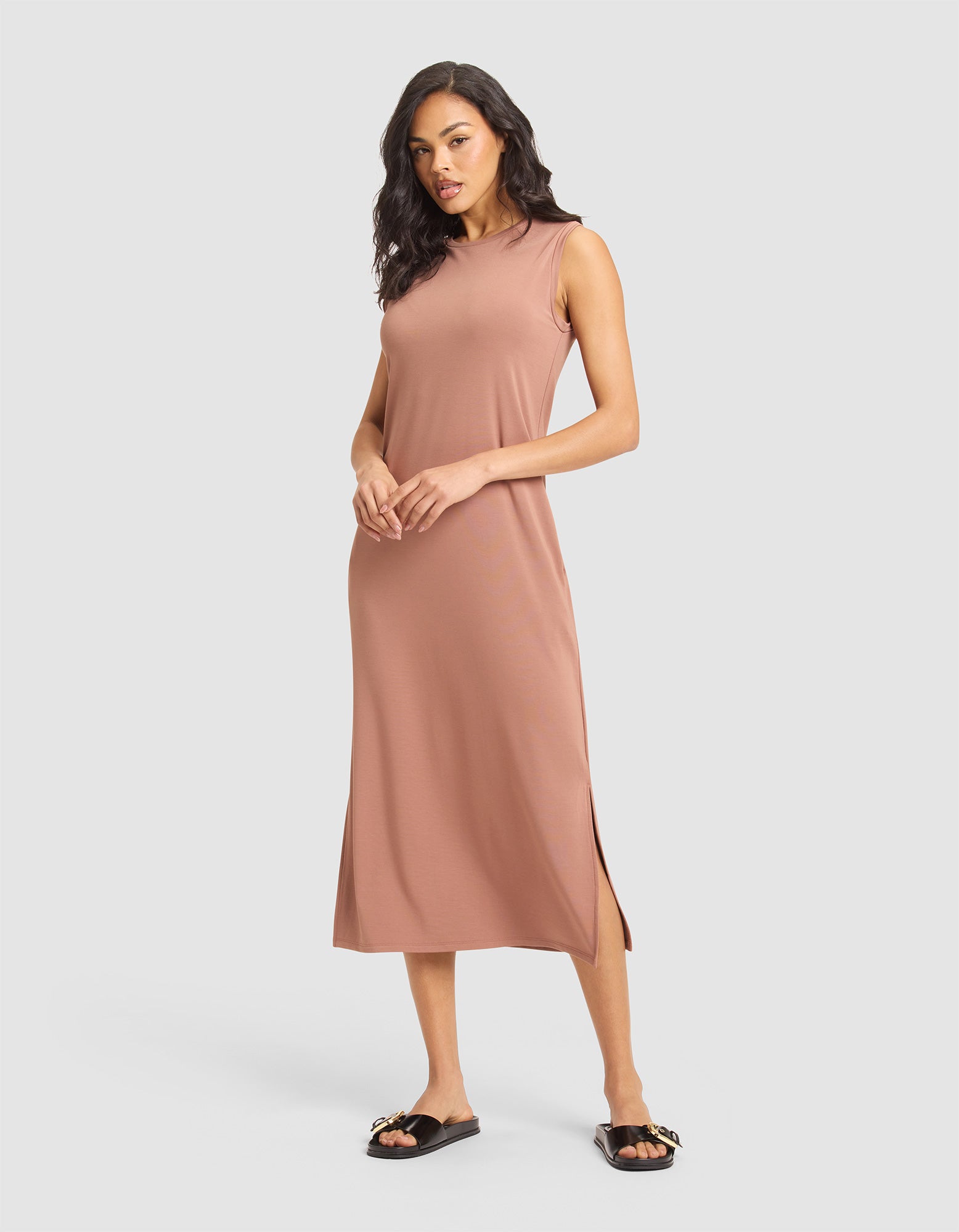 Brushed_Bamboo_Sleeveless_Midi_Dress_Saddie_4.jpg Women's Brushed Bamboo Sleeveless Midi Dress - Last Chance - Image 1
