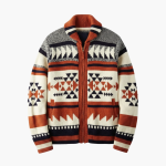 Men’s Zip Cardigan with Jacquard Pattern and Stand Collar