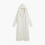 Women’s Long Hooded Knitted Cardigan with Open Front and Side Pockets