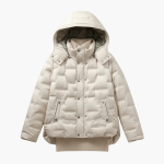 Women’s Hooded Puffer Jacket with Quilted Surface and Front Snap Closure