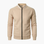 Men’s Quilted Sweatshirt with Zip Front and Ribbed Collar